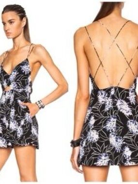Thakoon Addition Black Floral Strappy Back Mini romper size 0